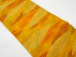 リサイクル　手織り紬葉に幾何学模様織出し名古屋帯